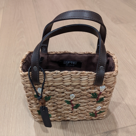 Esprit Woven Mini Straw Bag with Brown Handles - Picture 1 of 12